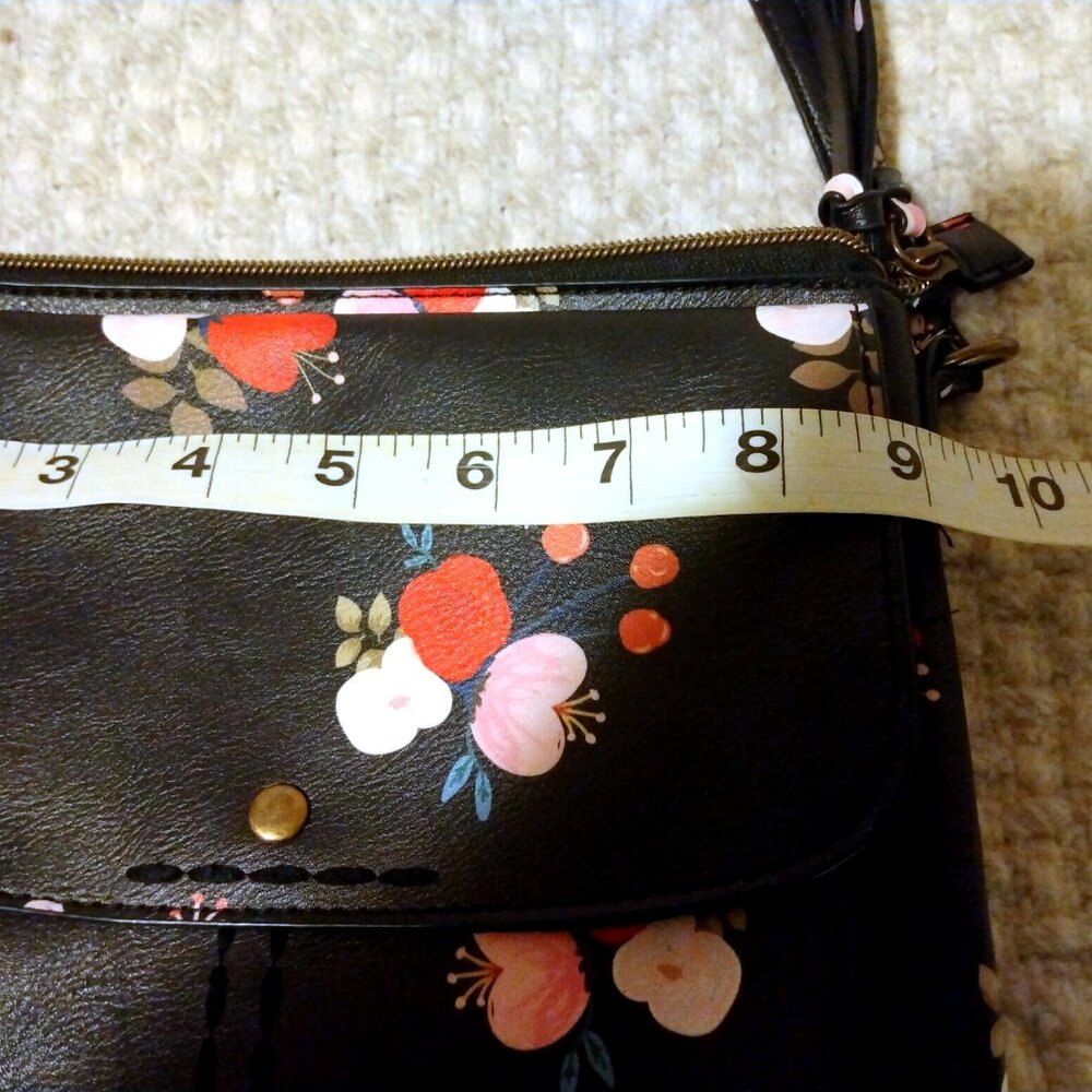 Black Floral Boho Crossbody Bag Purse 8x9 Cottagecore Coquette Festival Feminine - Picture 11 of 13